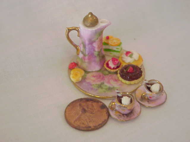 6 pc Fancy roses decorated Chocolate pot set with pastry 1 - Click Image to Close